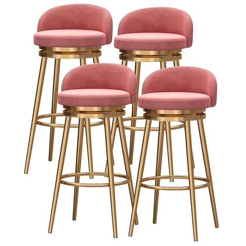 DFKGLCRR 360° drehbare Barhocker 4er Set Frühstücksbar Küchenhocker Samt gepolsterte Barstühle mit niedriger Rückenlehne und goldenem Metallbein, Küchentresen Barhocker (Pink,25.6in/65cm) von DFKGLCRR