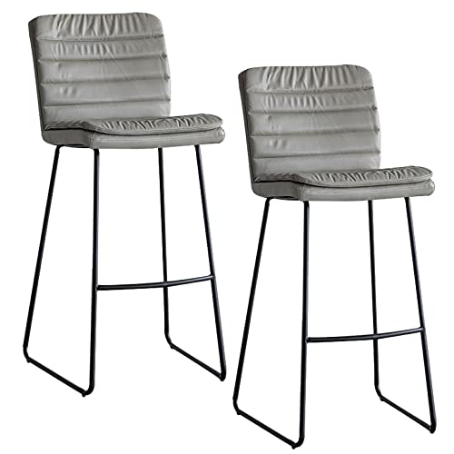 DFKGLCRR Barhocker, Moderner Barhocker mit Rückenlehne und Fußstütze, Moderne PU-Leder gepolsterte Zähler Höhe Bar Stühle, Sitzhöhe 30in (Gray 2ps) von DFKGLCRR