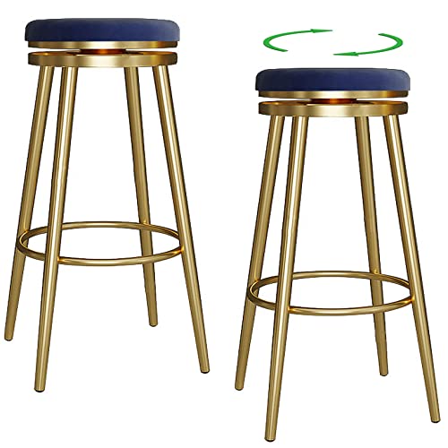 DFKGLCRR Barhocker 2er Set, 360 Grad drehbarer Sitz, Counter Height Barhocker, Samt gepolstertes Design, perfekt für Esszimmer und Wohnzimmer (Höhe 26/30") (Blue,65cm/25.6in) von DFKGLCRR