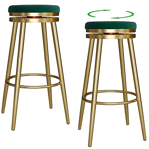 DFKGLCRR Barhocker 2er Set, 360 Grad drehbarer Sitz, Counter Height Barhocker, Samt gepolstertes Design, perfekt für Esszimmer und Wohnzimmer (Höhe 26/30") (Green,75cm/29.6in) von DFKGLCRR