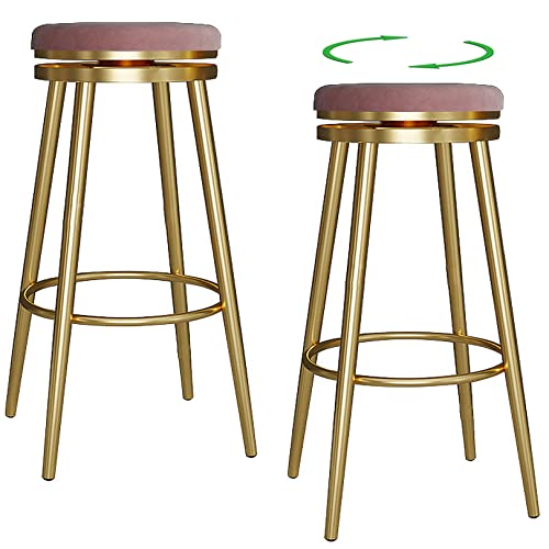 DFKGLCRR Barhocker 2er Set, 360 Grad drehbarer Sitz, Counter Height Barhocker, Samt gepolstertes Design, perfekt für Esszimmer und Wohnzimmer (Höhe 26/30") (Pink,65cm/25.6in) von DFKGLCRR