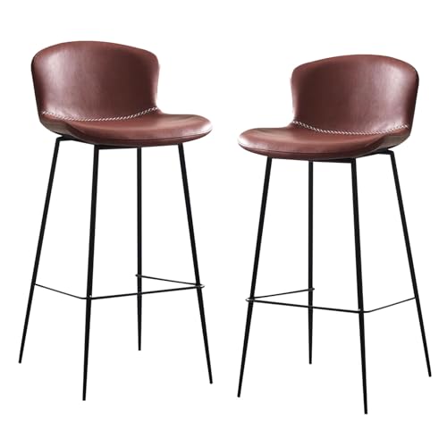 DFKGLCRR Barhocker 2er Set, Barstühle mit Rückenlehne und Fußstütze, Counter Höhe Barhocker für Kücheninsel Pub (Reddish Brown,75cm/29.6in) von DFKGLCRR
