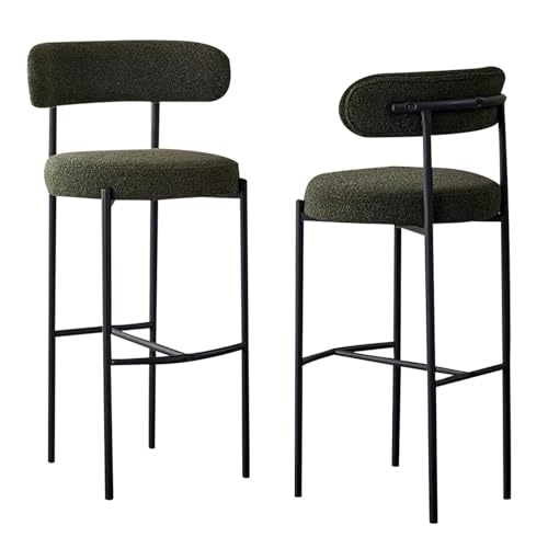 DFKGLCRR Barhocker 2er Set, Barstühle mit Rückenlehne und Fußstütze, Lambswool Counter Höhe Barhocker für Kücheninsel Pub, Bistro (Green,65cm/25.6in) von DFKGLCRR
