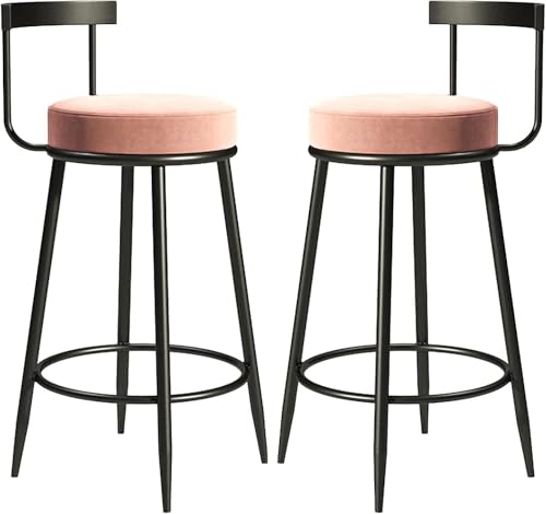 DFKGLCRR Barhocker 2er Set, Counter Höhe Hocker, Samt gepolsterte Barhocker Frühstücksbarhocker mit Metallbein Hohe Esszimmerstühle für Kücheninsel Home (Pink,65cm) von DFKGLCRR