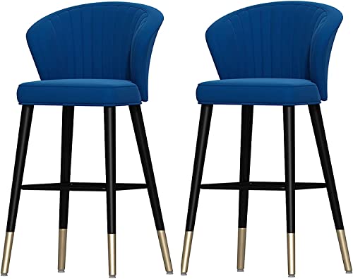 DFKGLCRR Barhocker 2er Set, Kithchen Barhocker 2er Set - Samt Barhocker mit Rückenlehne und Fußstütze, 65/75cm gepolstert Counter Höhe Barhocker für Café, Bar, Haus Balkon (Blue,65cm) von DFKGLCRR