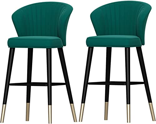 DFKGLCRR Barhocker 2er Set, Kithchen Barhocker 2er Set - Samt Barhocker mit Rückenlehne und Fußstütze, 65/75cm gepolstert Counter Höhe Barhocker für Café, Bar, Haus Balkon (Green,65cm) von DFKGLCRR