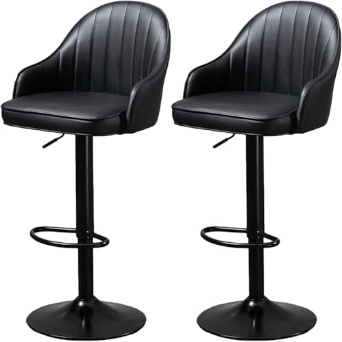 DFKGLCRR Barhocker 2er-Set, Kunstleder-Barstühle Frühstücks-Esszimmer-Hocker für Kücheninsel Tresen-Barhocker mit Fußstütze & verstellbarem Schwenk-Gaslift (Black Cushion) von DFKGLCRR