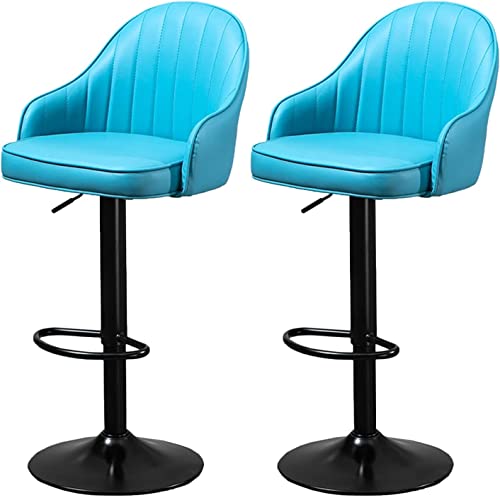 DFKGLCRR Barhocker 2er-Set, Kunstleder-Barstühle Frühstücks-Esszimmer-Hocker für Kücheninsel Tresen-Barhocker mit Fußstütze & verstellbarem Schwenk-Gaslift (Blue Cushion) von DFKGLCRR