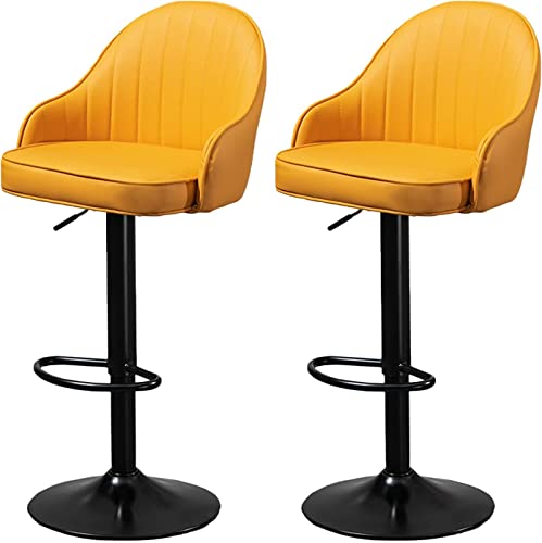 DFKGLCRR Barhocker 2er-Set, Kunstleder-Barstühle Frühstücks-Esszimmer-Hocker für Kücheninsel Tresen-Barhocker mit Fußstütze & verstellbarem Schwenk-Gaslift (Brown Cushion) von DFKGLCRR