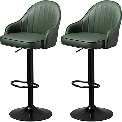 DFKGLCRR Barhocker 2er-Set, Kunstleder-Barstühle Frühstücks-Esszimmer-Hocker für Kücheninsel Tresen-Barhocker mit Fußstütze & verstellbarem Schwenk-Gaslift (Green Cushion) von DFKGLCRR