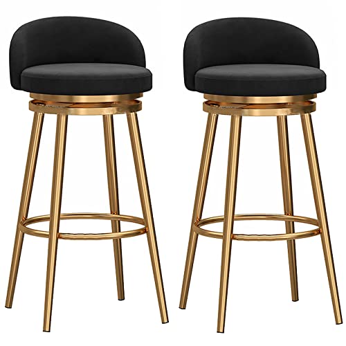 DFKGLCRR Barhocker 2er Set, Moderne Thekenstühle, weicher Samt-Barhocker mit goldenen Metallbeinen für Kücheninsel, Pub, Wohnzimmer (360 Grad drehbar) (Black,25.6in/65cm) von DFKGLCRR