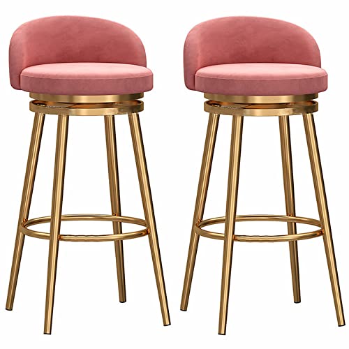 DFKGLCRR Barhocker 2er Set, Moderne Thekenstühle, weicher Samt-Barhocker mit goldenen Metallbeinen für Kücheninsel, Pub, Wohnzimmer (360 Grad drehbar) (Pink,29.6in/75cm) von DFKGLCRR