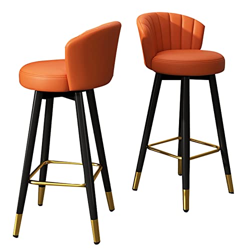 DFKGLCRR Barhocker 2er Set, PU Leder gepolsterte Barhocker mit niedrigem Rücken und Fußstütze, hohe Barstühle für Esszimmer Küche Tresen Bar (Orange,64cm/25.2in) von DFKGLCRR