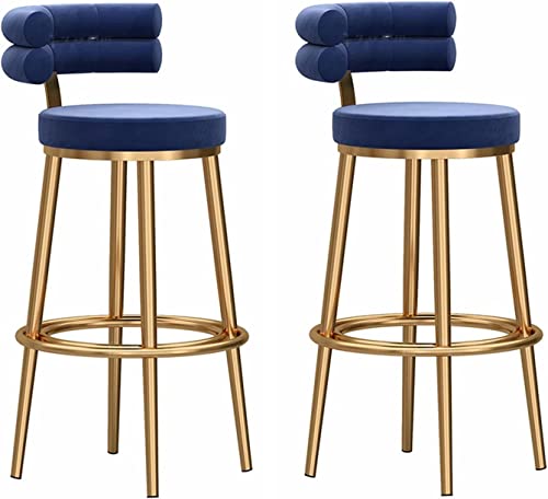 DFKGLCRR Barhocker 2er Set, Samt Barhocker 2er Set, 65/75cm Thekenhöhe Barhocker Modern gepolstert Stilvoller Esszimmerstuhl mit Rückenlehne für Frühstück Küche Insel Home Pub (Blue,65cm) von DFKGLCRR