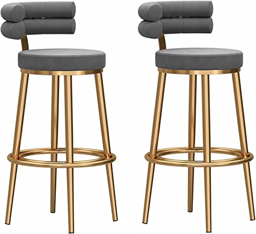 DFKGLCRR Barhocker 2er Set, Samt Barhocker 2er Set, 65/75cm Thekenhöhe Barhocker Modern gepolstert Stilvoller Esszimmerstuhl mit Rückenlehne für Frühstück Küche Insel Home Pub (Grey,65cm) von DFKGLCRR