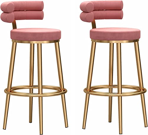 DFKGLCRR Barhocker 2er Set, Samt Barhocker 2er Set, 65/75cm Thekenhöhe Barhocker Modern gepolstert Stilvoller Esszimmerstuhl mit Rückenlehne für Frühstück Küche Insel Home Pub (Pink,65cm) von DFKGLCRR