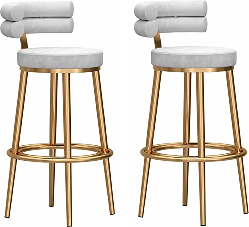 DFKGLCRR Barhocker 2er Set, Samt Barhocker 2er Set, 65/75cm Thekenhöhe Barhocker Modern gepolstert Stilvoller Esszimmerstuhl mit Rückenlehne für Frühstück Küche Insel Home Pub (White,65cm) von DFKGLCRR