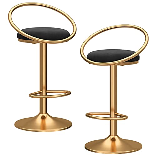 DFKGLCRR Barhocker 2er Set, Samt Barhocker mit Rückenlehne, hohe Hocker mit Metallbeinen und Fußstütze, Esszimmerstühle für Kücheninsel (Black) von DFKGLCRR