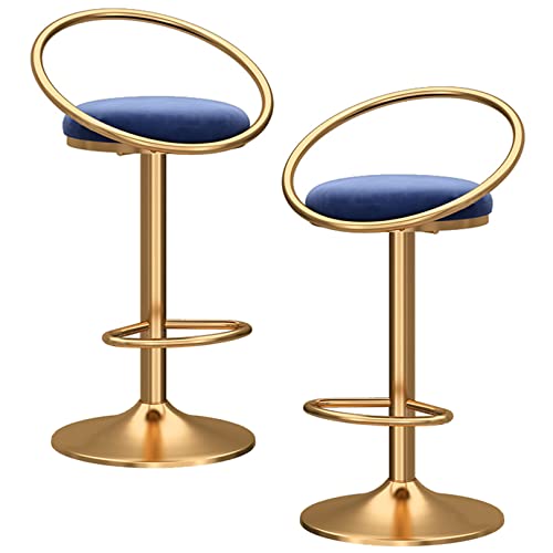 DFKGLCRR Barhocker 2er Set, Samt Barhocker mit Rückenlehne, hohe Hocker mit Metallbeinen und Fußstütze, Esszimmerstühle für Kücheninsel (Blue) von DFKGLCRR