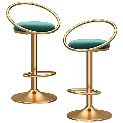 DFKGLCRR Barhocker 2er Set, Samt Barhocker mit Rückenlehne, hohe Hocker mit Metallbeinen und Fußstütze, Esszimmerstühle für Kücheninsel (Green) von DFKGLCRR