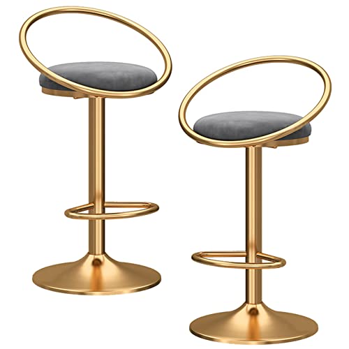DFKGLCRR Barhocker 2er Set, Samt Barhocker mit Rückenlehne, hohe Hocker mit Metallbeinen und Fußstütze, Esszimmerstühle für Kücheninsel (Grey) von DFKGLCRR