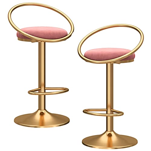 DFKGLCRR Barhocker 2er Set, Samt Barhocker mit Rückenlehne, hohe Hocker mit Metallbeinen und Fußstütze, Esszimmerstühle für Kücheninsel (Pink) von DFKGLCRR