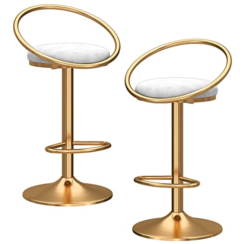 DFKGLCRR Barhocker 2er Set, Samt Barhocker mit Rückenlehne, hohe Hocker mit Metallbeinen und Fußstütze, Esszimmerstühle für Kücheninsel (White) von DFKGLCRR