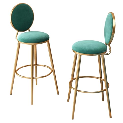 DFKGLCRR Barhocker 2er Set, Samt gepolstert Counter Höhe Barhocker mit Metallbeinen, hohe Pub Stühle mit Rücken und Unterstützung Fußstütze (Green,65cm/25.6in) von DFKGLCRR