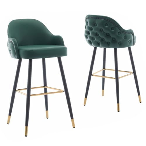 DFKGLCRR Barhocker 2er Set, Thekenhocker mit Rückenlehne, gepolsterter PU Leder Kücheninsel Barstuhl (Green,75cm/29.6in) von DFKGLCRR