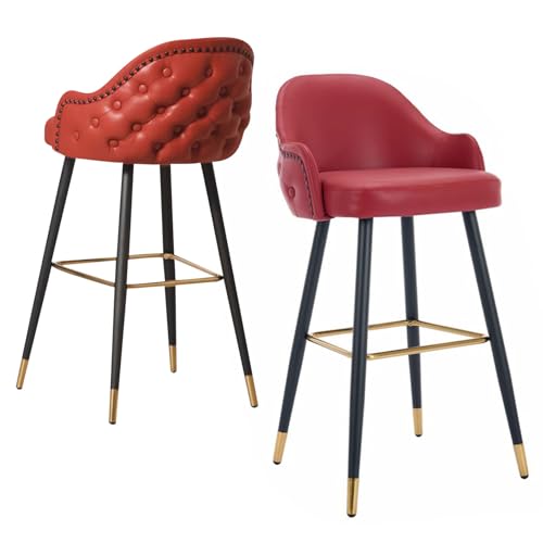 DFKGLCRR Barhocker 2er Set, Thekenhocker mit Rückenlehne, gepolsterter PU Leder Kücheninsel Barstuhl (Red,75cm/29.6in) von DFKGLCRR