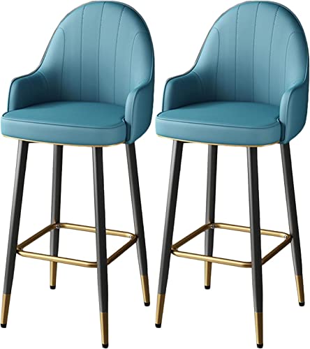 DFKGLCRR Barhocker 2er Set, gepolsterter drehbarer Tresenhocker, Kücheninsel Barhocker mit Rückenlehne Premium Kunstleder Bequeme gepolsterte Küchentheke hohe Hocker (Blue,65cm) von DFKGLCRR