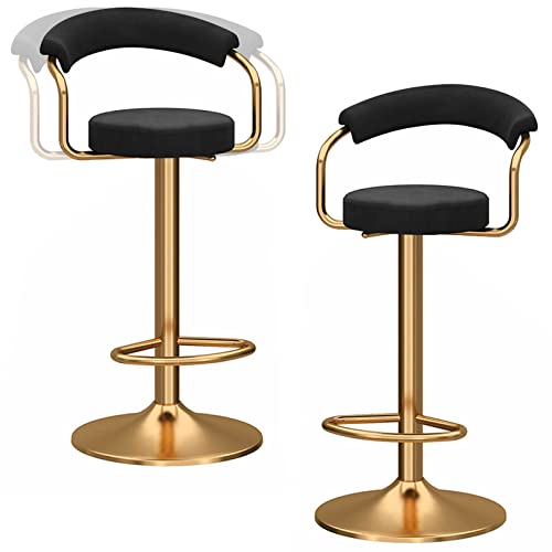 DFKGLCRR Barhocker 2er Set, höhenverstellbare Barstühle Samt Barhocker mit Rückenlehne, Moderne hohe Hocker für Küchentresen Bistro Pub (Black) von DFKGLCRR