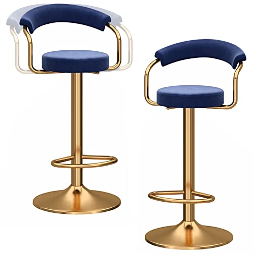 DFKGLCRR Barhocker 2er Set, höhenverstellbare Barstühle Samt Barhocker mit Rückenlehne, Moderne hohe Hocker für Küchentresen Bistro Pub (Blue) von DFKGLCRR