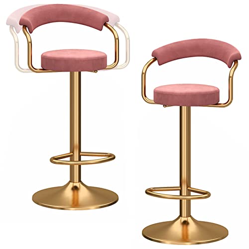 DFKGLCRR Barhocker 2er Set, höhenverstellbare Barstühle Samt Barhocker mit Rückenlehne, Moderne hohe Hocker für Küchentresen Bistro Pub (Pink) von DFKGLCRR