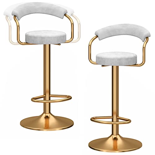 DFKGLCRR Barhocker 2er Set, höhenverstellbare Barstühle Samt Barhocker mit Rückenlehne, Moderne hohe Hocker für Küchentresen Bistro Pub (White) von DFKGLCRR