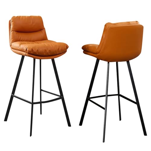 DFKGLCRR Barhocker 2er Set Frühstücksbar Küchenhocker PU Leder hoher Barstuhl mit Rückenlehne für Küchentheke Barhocker (Orange) von DFKGLCRR