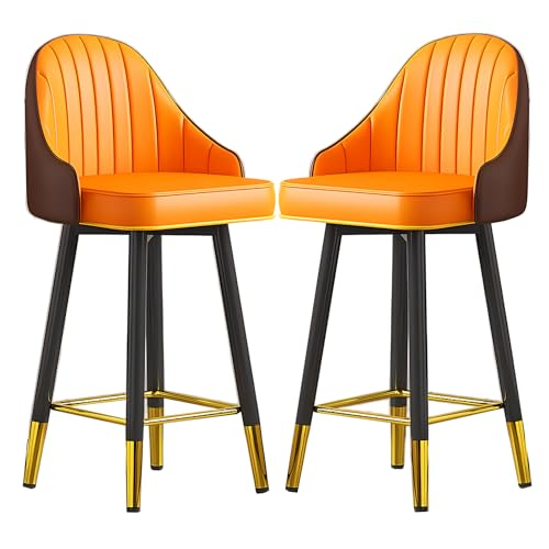 DFKGLCRR Barhocker 2er Set PU Leder gepolstert Hochstuhl, Küche Esszimmer Barhocker mit großer Rückenlehne & Fußstütze und Metallbeine für Bistro, Restaurants Insel Stühle (B,65cm(25.6'')) von DFKGLCRR