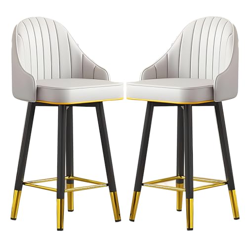 DFKGLCRR Barhocker 2er Set PU Leder gepolstert Hochstuhl, Küche Esszimmer Barhocker mit großer Rückenlehne & Fußstütze und Metallbeine für Bistro, Restaurants Insel Stühle (C,55cm(21.7'')) von DFKGLCRR