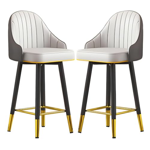 DFKGLCRR Barhocker 2er Set PU Leder gepolstert Hochstuhl, Küche Esszimmer Barhocker mit großer Rückenlehne & Fußstütze und Metallbeine für Bistro, Restaurants Insel Stühle (D,55cm(21.7'')) von DFKGLCRR
