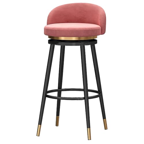 DFKGLCRR Barhocker 360° drehbare Barstühle mit rundem Samtsitz, niedriger Rückenlehne und Fußstütze, Theke hohe Hocker Metallbeine Frühstücksstühle für Bar, Theke, Küche, Haus (Pink 1ps,29.6in/75cm) von DFKGLCRR