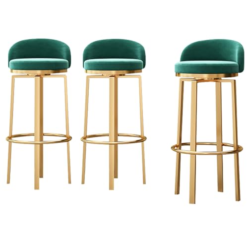 DFKGLCRR Barhocker 3er Set, Moderne 360° drehbare Thekenhocker Samt gepolsterte Barhocker mit niedriger Rückenlehne, Fußstütze und goldenen Metallbeinen, Küchenstühle für Pub Cafe (Green,75cm/30in) DFKGLCRR Barhocker 3er Set, Moderne 360° drehbare Thekenhocker Samt gepolsterte Barhocker mit niedriger Rückenlehne, Fußstütze und goldenen Metallbeinen, Küchenstühle für Pub Cafe (Green,75cm/30in) von DFKGLCRR