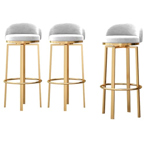 DFKGLCRR Barhocker 3er Set, Moderne 360° drehbare Thekenhocker Samt gepolsterte Barhocker mit niedriger Rückenlehne, Fußstütze und goldenen Metallbeinen, Küchenstühle für Pub Cafe (White,65cm/26in) DFKGLCRR Barhocker 3er Set, Moderne 360° drehbare Thekenhocker Samt gepolsterte Barhocker mit niedriger Rückenlehne, Fußstütze und goldenen Metallbeinen, Küchenstühle für Pub Cafe (White,65cm/26in) von DFKGLCRR