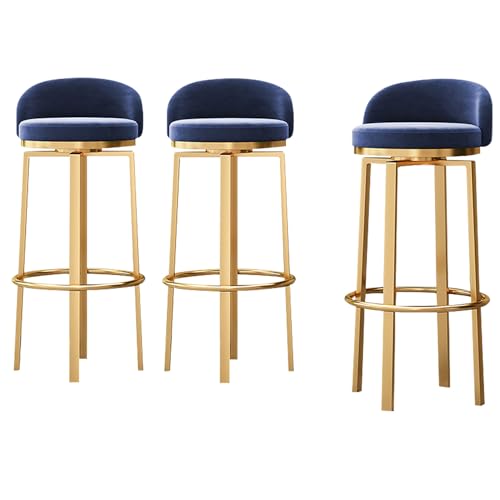 DFKGLCRR Barhocker 3er Set, Moderne 360° drehbare Thekenhocker Samt gepolsterte Barhocker mit niedriger Rückenlehne, Fußstütze und goldenen Metallbeinen, Küchenstühle für Pub Cafe (Blue,75cm/30in) DFKGLCRR Barhocker 3er Set, Moderne 360° drehbare Thekenhocker Samt gepolsterte Barhocker mit niedriger Rückenlehne, Fußstütze und goldenen Metallbeinen, Küchenstühle für Pub Cafe (Blue,75cm/30in) von DFKGLCRR