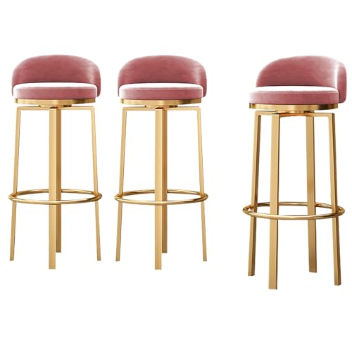 DFKGLCRR Barhocker 3er Set, Moderne 360° drehbare Thekenhocker Samt gepolsterte Barhocker mit niedriger Rückenlehne, Fußstütze und goldenen Metallbeinen, Küchenstühle für Pub Cafe (Pink,65cm/26in) DFKGLCRR Barhocker 3er Set, Moderne 360° drehbare Thekenhocker Samt gepolsterte Barhocker mit niedriger Rückenlehne, Fußstütze und goldenen Metallbeinen, Küchenstühle für Pub Cafe (Pink,65cm/26in) von DFKGLCRR
