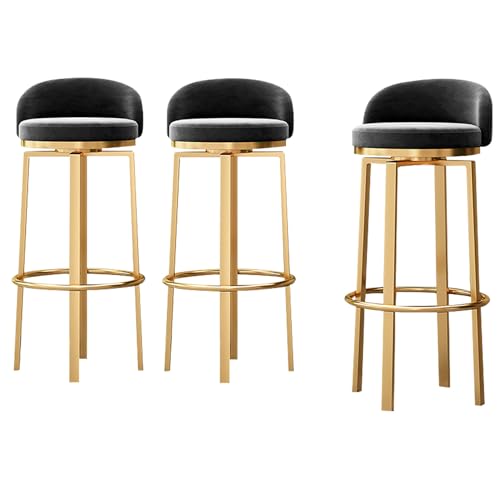 DFKGLCRR Barhocker 3er Set, Moderne 360° drehbare Thekenhocker Samt gepolsterte Barhocker mit niedriger Rückenlehne, Fußstütze und goldenen Metallbeinen, Küchenstühle für Pub Cafe (Black,75cm/30in) DFKGLCRR Barhocker 3er Set, Moderne 360° drehbare Thekenhocker Samt gepolsterte Barhocker mit niedriger Rückenlehne, Fußstütze und goldenen Metallbeinen, Küchenstühle für Pub Cafe (Black,75cm/30in) von DFKGLCRR