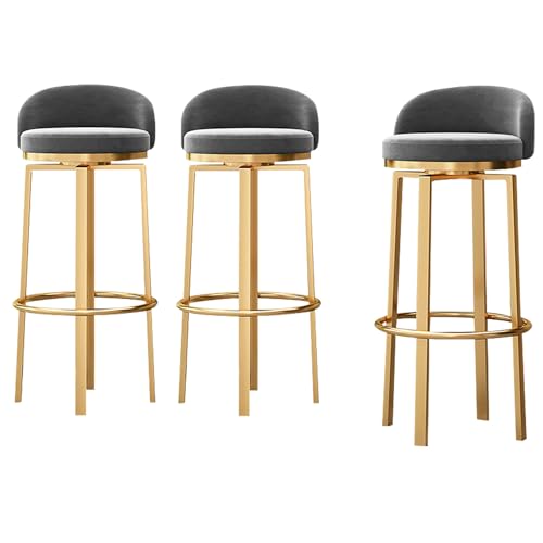 DFKGLCRR Barhocker 3er Set, Moderne 360° drehbare Thekenhocker Samt gepolsterte Barhocker mit niedriger Rückenlehne, Fußstütze und goldenen Metallbeinen, Küchenstühle für Pub Cafe (Grey,65cm/26in) DFKGLCRR Barhocker 3er Set, Moderne 360° drehbare Thekenhocker Samt gepolsterte Barhocker mit niedriger Rückenlehne, Fußstütze und goldenen Metallbeinen, Küchenstühle für Pub Cafe (Grey,65cm/26in) von DFKGLCRR