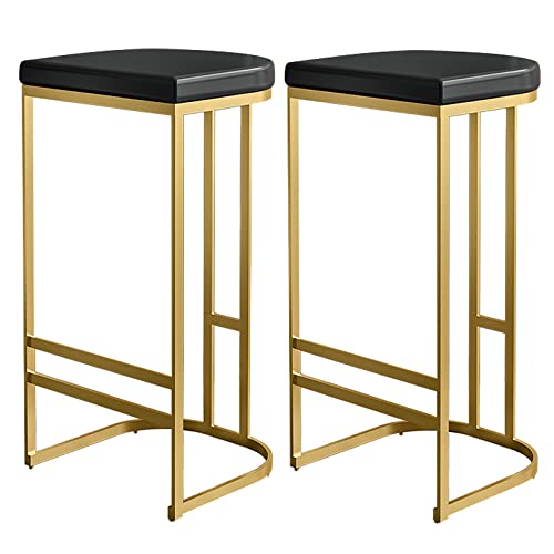 DFKGLCRR Barhocker Barstühle Thekenhocker mit Metallbein und PU-Ledersitz Küchentresenhocker Esszimmerstühle (300lbs) (Black 2ps,65cm/26in) von DFKGLCRR