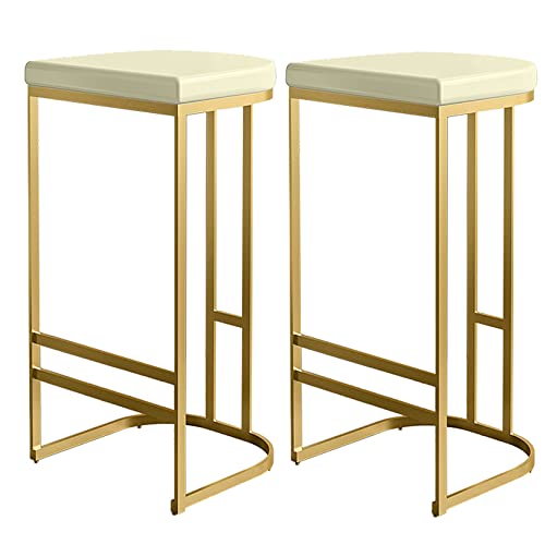 DFKGLCRR Barhocker Barstühle Thekenhocker mit Metallbein und PU-Ledersitz Küchentresenhocker Esszimmerstühle (300lbs) (White 2ps,65cm/26in) von DFKGLCRR