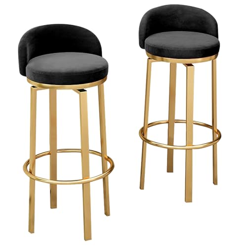 DFKGLCRR Barhocker Küche Hocker Satz von 2 Swivel Bar Stühle, Küche Esszimmer Tresen Hocker mit Samt gepolstert, niedrige Rückenlehne, Fußstütze und Gold Metallbeine, 25,6/29,6“ (Black,65cm/26in) DFKGLCRR Barhocker Küche Hocker Satz von 2 Swivel Bar Stühle, Küche Esszimmer Tresen Hocker mit Samt gepolstert, niedrige Rückenlehne, Fußstütze und Gold Metallbeine, 25,6/29,6“ (Black,65cm/26in) von DFKGLCRR