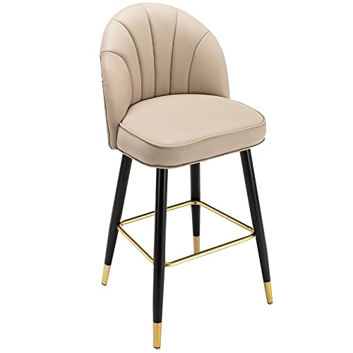 DFKGLCRR Barhocker Kunstleder Moderner Barhocker mit Rückenlehne, gepolsterter Barstuhl 26in für Kücheninsel, Cafe, Kneipe, Bar-Thekenhocker (Beige 1ps) von DFKGLCRR